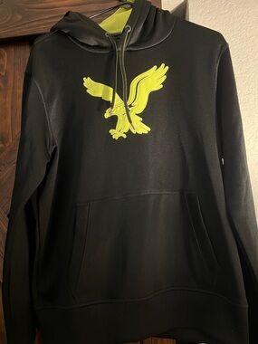 American Eagle Outfitters Black Hoodie with Neon Yellow Eagle Logo